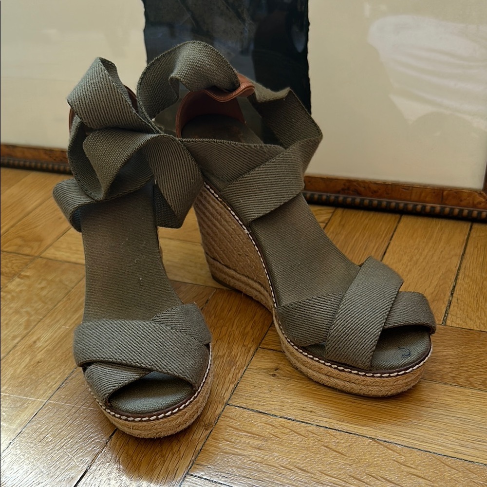 Tory Burch Olive Wedge Sandals